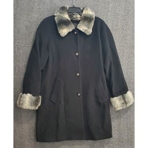 Vtg Dennis Basso Coat Womens M Penny Lane Wool Cashmere Blend Faux Fur Collar
